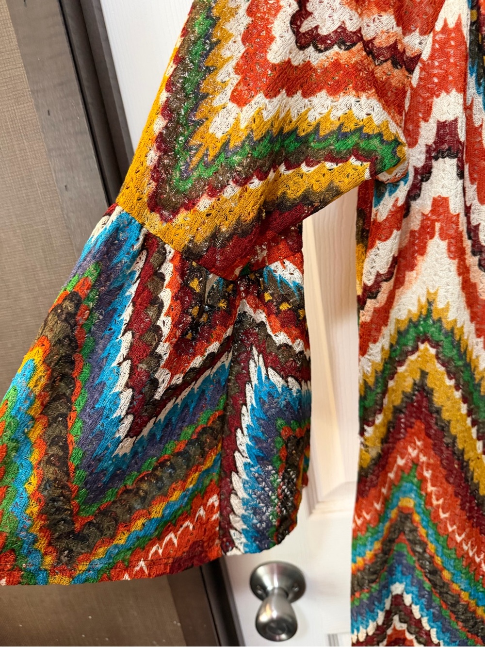 Boho Chevron Bell Sleeve Tunic Dress XL Colorful Fall Southwestern Festival - Picture 3 of 7